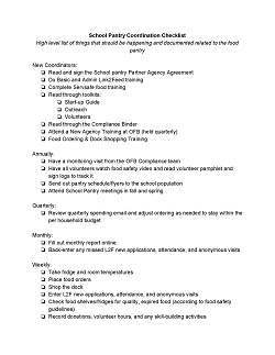 School Pantry Coordination Checklist